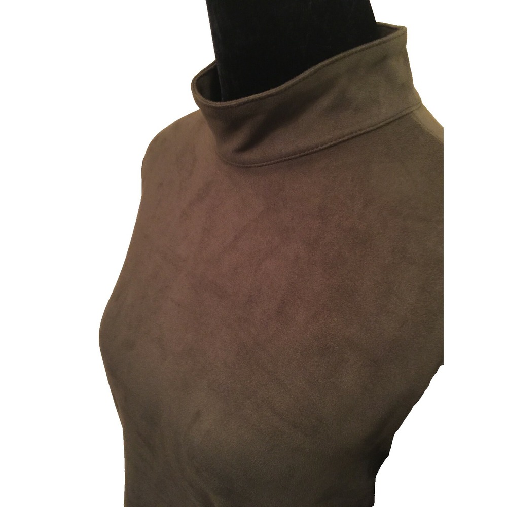 Chico's Womens Mock Neck Top Sz 1 Green Faux Suede Long Sleeve Tie Cuff Stretch - Picture 4 of 12